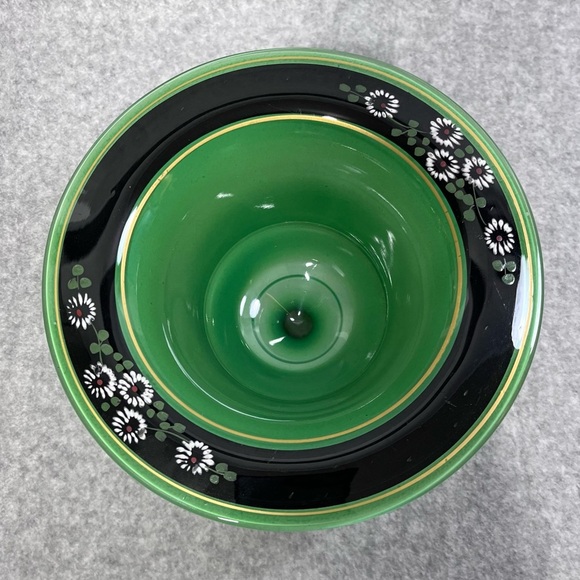 Pedestal Candy Dish Compote Green with Black and Gold Trim Pedestal 6.25” - Picture 6 of 9
